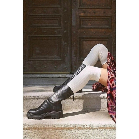 Free People Chunky Emma Platform Ruched Black Leather Boots Size 41 - Picture 4 of 16